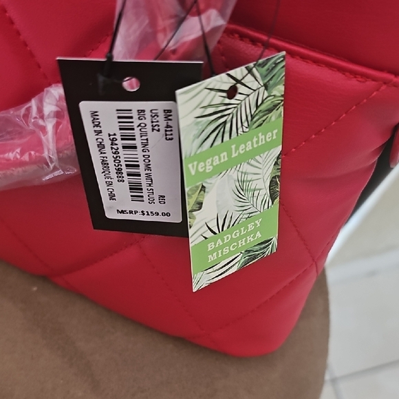 Badgley Mischka Red Quilted Handbag - Picture 3 of 4